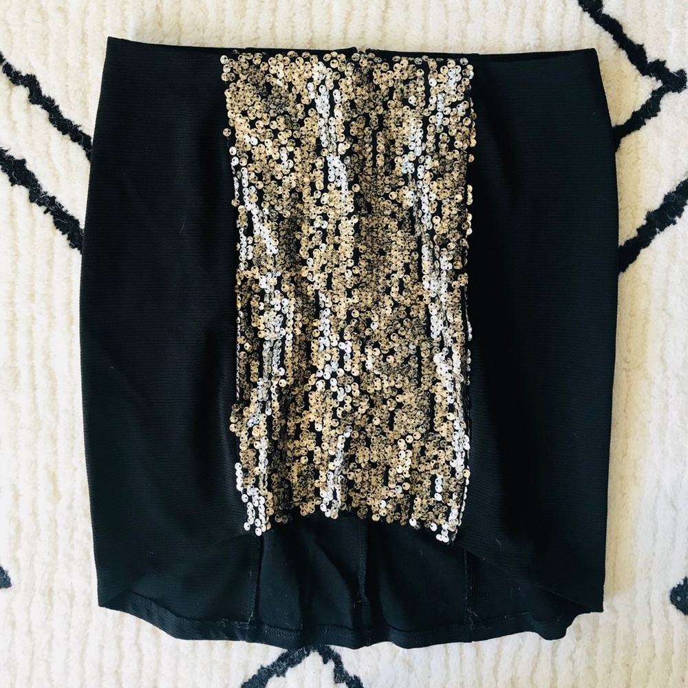 Black Mini Skirt with Gold Sequins (A)